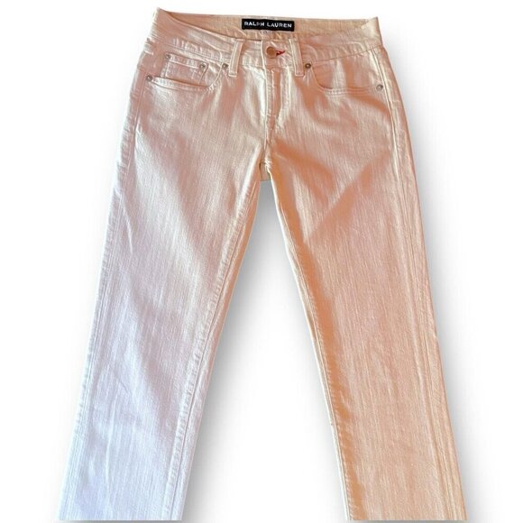 Ralph Lauren Black Label Womens 380 Jeans Sz 26 Cream Slim Bootcut Made in Italy - Picture 2 of 7